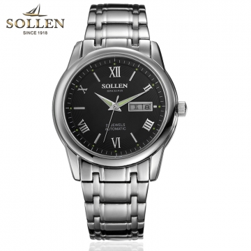 梭倫sollen（永恒系列）機(jī)械表 商務(wù)精鋼防水男表 黑面 9001