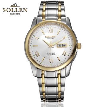 梭倫sollen（永恒系列）機(jī)械表 商務(wù)精鋼防水男表 間金 9001